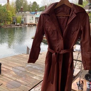 1970’s Women’s Vintage Long Leather Coat with hood